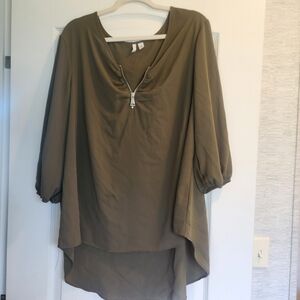 Cato Olive Blouse with Zipper Accent Size XL Euc